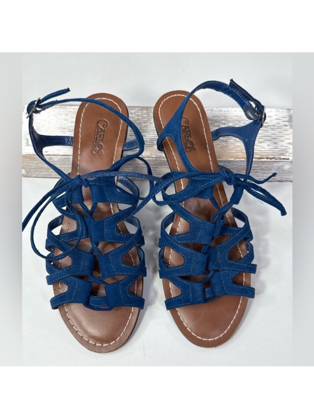 CARLOS (By Carlos Santana) "Kiara 2" Faux Suede Gladiator Wedge Sandal Blue-9.5